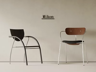 Mikon Modern Chairs With Black And Brown Seats And Metal Frames 3d model