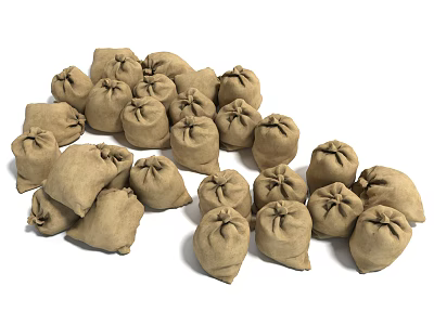 Pile of Natural Brown Burlap Sacks for Daily Household Storage Items Collection 3d model