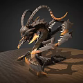 Dark Fantasy 3D Monster Model Featuring Multiple Limbs Horns Sharp Fangs And Orange Accents