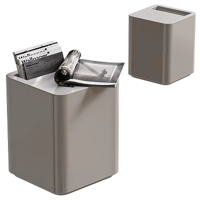 Modern Minimalist Gray Side Table Featuring Magazines And Decorative Accents 3d model