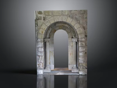 Ancient Stone Archway Structure With Carved Columns And Masonry Walls 3d model