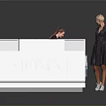 Modern Building Model With Block Structure And Water Pattern Base Featuring Two People