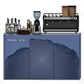 Café Counter With Order Here Sign Coffee Machine Blender Bottles And Mountain Design