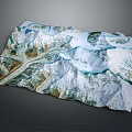 3D Terrain Model Featuring Mountains Glaciers Undulating Landscape And Vegetation Details