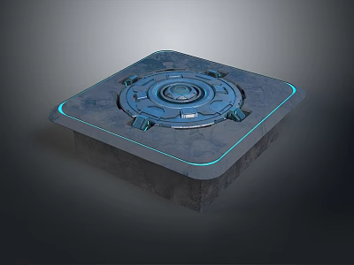 Futuristic Tech Platform With Circular Mechanism Blue Luminous Edges And Central Control Panel 3d model