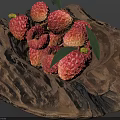 Ceramic Bowl Filled With Fresh Lychees Red Skin And Green Leaves