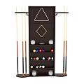 Dark Wooden Billiard Storage Rack With Triangle Diamond Patterns And Cues Balls Containers 3d model