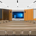 Modern Conference Room Interior With Large Screen Wooden Walls Row Seats And Ceiling Lights
