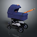 Modern Blue Baby Stroller With Orange Handle Canopy And Stylish Wheels