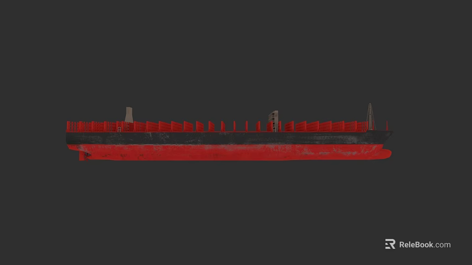 Large Cargo Ship With Red And Black Hull And Deck Structures 3d model