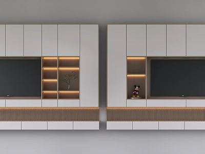 Elegant Modern White TV Wall Cabinet With LED Lighting And Decorative Storage 3d model