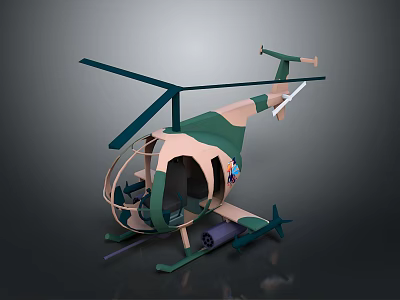 Camouflage Green And Beige Helicopter Model With Rotors And Fuselage Design 3d model