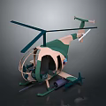 Camouflage Green And Beige Helicopter Model With Rotors And Fuselage Design