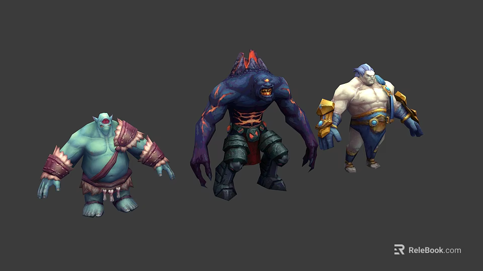Three Fantasy Creature Characters With Unique Colorful Designs And Muscular Bodies 3d model 