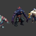 Three Fantasy Creature Characters With Unique Colorful Designs And Muscular Bodies