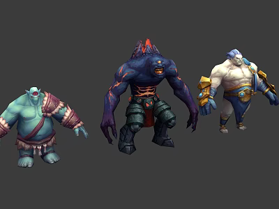 Three Fantasy Creature Characters With Unique Colorful Designs And Muscular Bodies 3d model