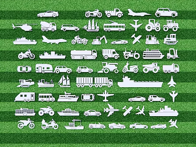 School Transportation Education With Various Vehicle Silhouettes On Green Background 3d model