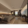 Hotel Guest Room With Twin Beds Chinese Style Mural Minimalist Design And Wooden Flooring