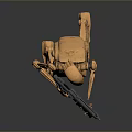 Orange Robot Game Movie Character Holding Gun in Standing Pose on Gray Background