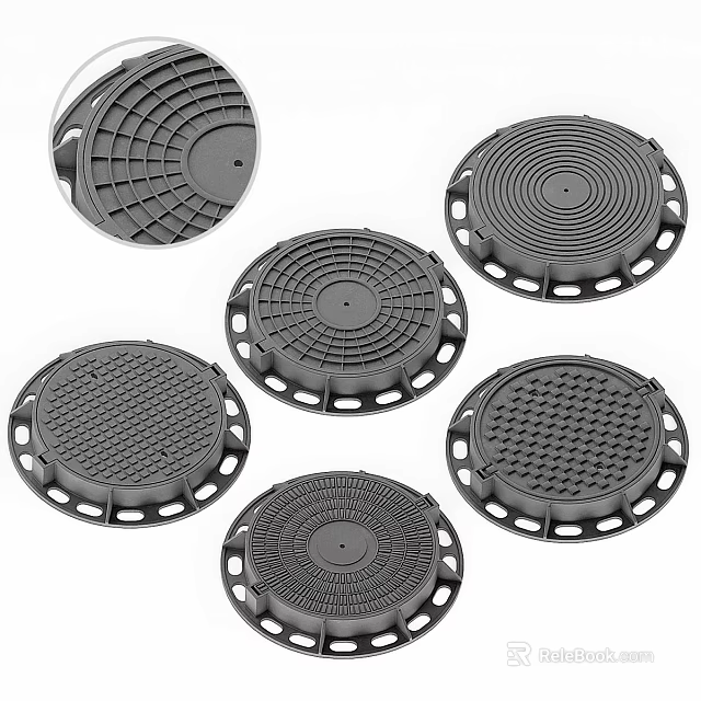 Ground Drainage Covers With Various Circular Textured Designs And Patterns 3d model 