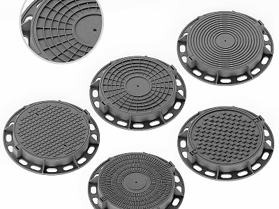 Ground Drainage Covers With Various Circular Textured Designs And Patterns 3d model