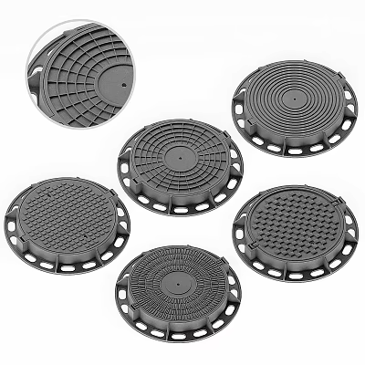 Ground Drainage Covers With Various Circular Textured Designs And Patterns 3d model