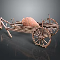 Traditional Wooden Cart with Clay Jar and Spoked Wheels in Rustic Design