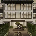 Elegant Modern Detached Villa With Chinese Wooden Grilles Courtyard And Entrance Lighting