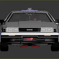 Silver Retro Futuristic Car With Roof Mounted Device Blue Stripes And Red Components