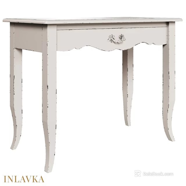 White Vintage Dining Table With Carved Legs And Single Drawer Design 3d model 