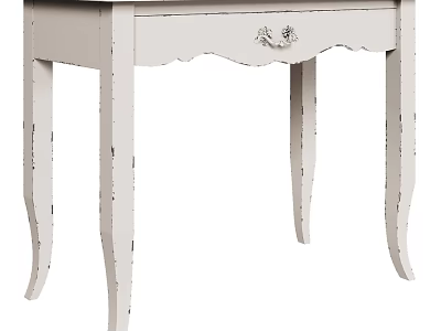 White Vintage Dining Table With Carved Legs And Single Drawer Design 3d model