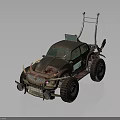 Rugged Modified Vintage Car With Large Off Road Tires Metal Accents And Roof Poles