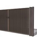 Modern Metal Entrance Gate With Vertical Slats And Secure Lock Design