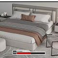 Modern Double Bed Setup With Bedside Tables Table Lamps Ottoman And Accent Chair 3d model