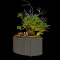 Stylish Vase With Lush Green Foliage And Decorative Branches On Round Stand
