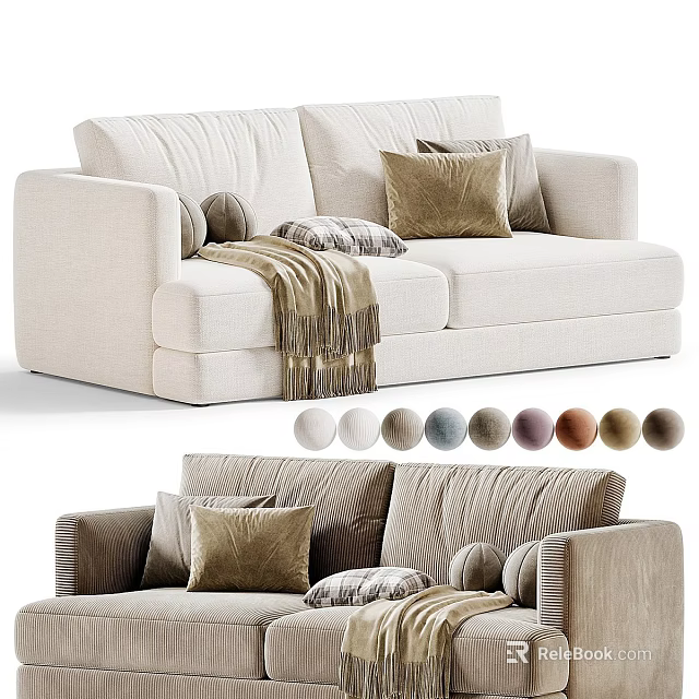 Stylish Two Seater Sofa Featuring Throw Blanket Decorative Pillows And Color Options 3d model 