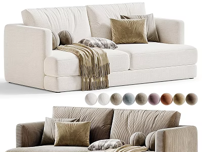 Stylish Two Seater Sofa Featuring Throw Blanket Decorative Pillows And Color Options 3d model