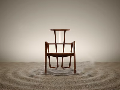 Wooden Chair Placed On Sandy Surface With Ripple Patterns And Gray Backdrop 3d model