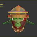 Warrior Character With Golden Helmet Red Trim And Facial Features 3D Model Design