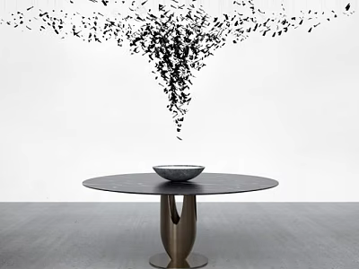 Bird Flock Forming Chandelier Above Round Table With Bowl White Background Gray Floor 3d model