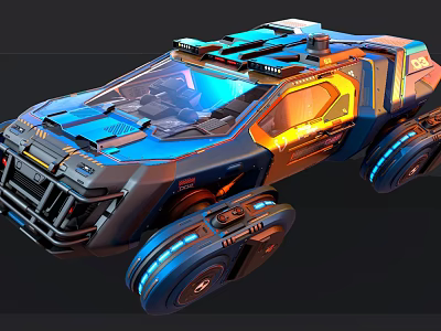 Futuristic Concept Car With Blue Orange Lighting And Aerodynamic Tech Body Design 3d model