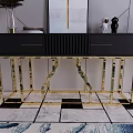 Modern Black Console Table with Gold Frame and Marble Top Design