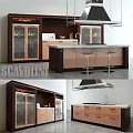 Modern Kitchen Interior With Glass Door Cabinets And Wooden Island Countertop