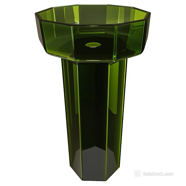 Green Glass Washbasin with Geometric Pedestal Design and Smooth Transparent Surface 3d model 