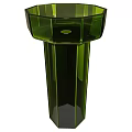 Green Glass Washbasin with Geometric Pedestal Design and Smooth Transparent Surface