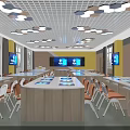 Modern School Classroom Interior With Multimedia Equipment Desks Chairs And Lighting