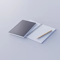 Open Spiral Notebook with Gray Cover and Golden Pen on Inner Page on White Background