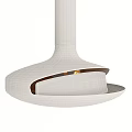 Modern Hanging Curved Metal Fireplace With Burning Wood Logs And Unique Design
