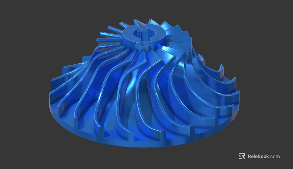 Blue Metal Industrial Equipment Component With Intricate Blades And Precision Design 3d model 