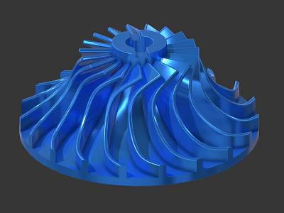 Blue Metal Industrial Equipment Component With Intricate Blades And Precision Design 3d model